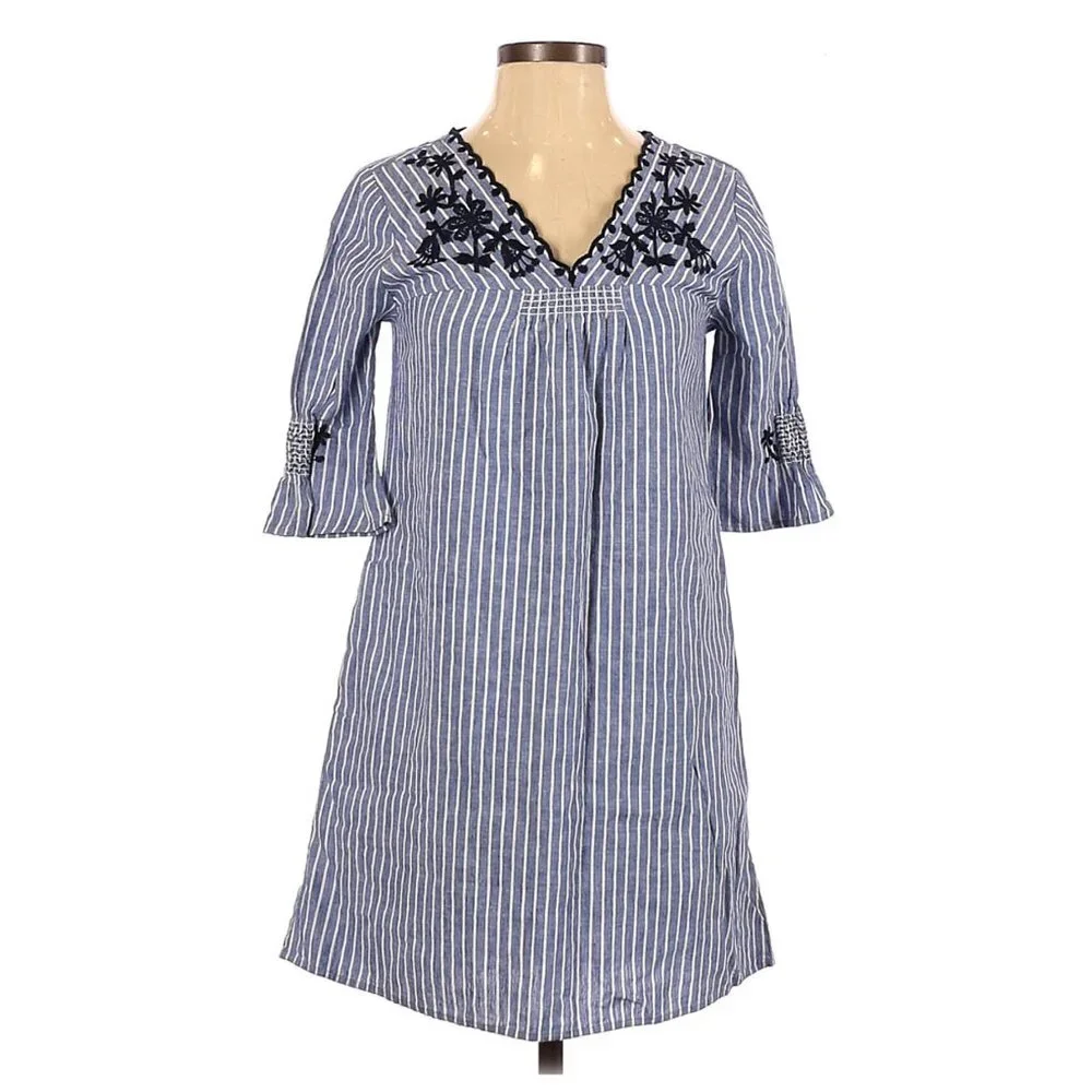 Madewell Breeze Embroidered Shift Dress XS Brilliant Royal Stripe - Picture 2 of 6